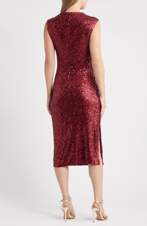 Anne Klein Draped Sleeveless Sequin Sheath Midi Dress In Gold