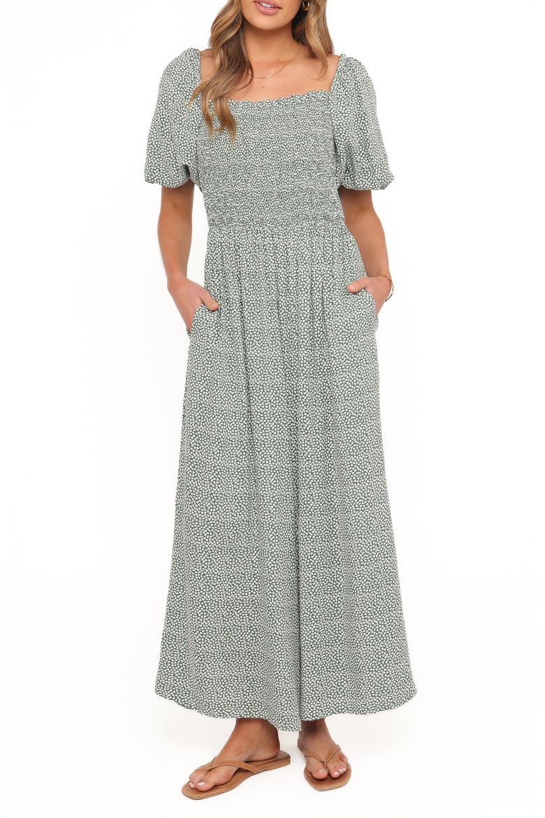 Bethany Smocked Wide Leg Jumpsuit, Main, color, GREEN