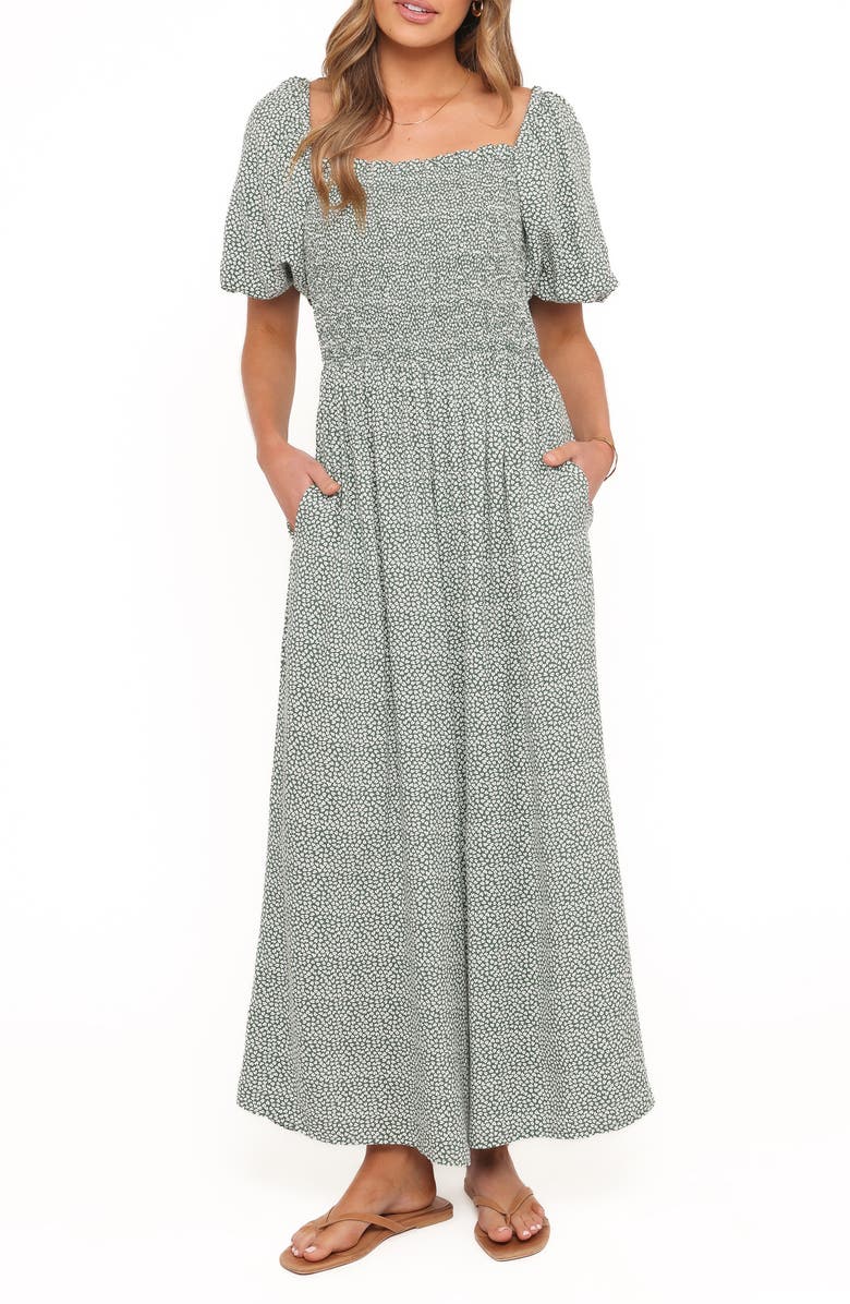 Petal & Pup Bethany Smocked Wide Leg Jumpsuit, Main, color, Green