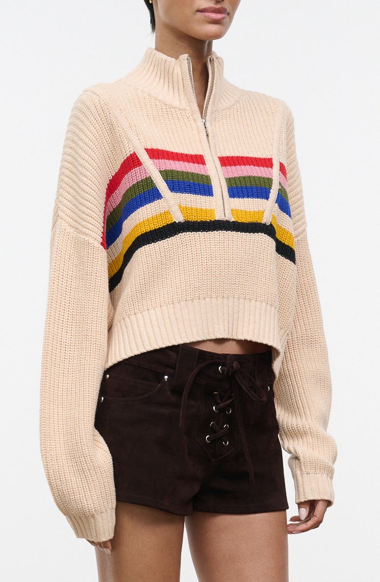 STAUD Hampton Stripe Half Zip Crop Sweater, Alternate, color, Artist Stripe