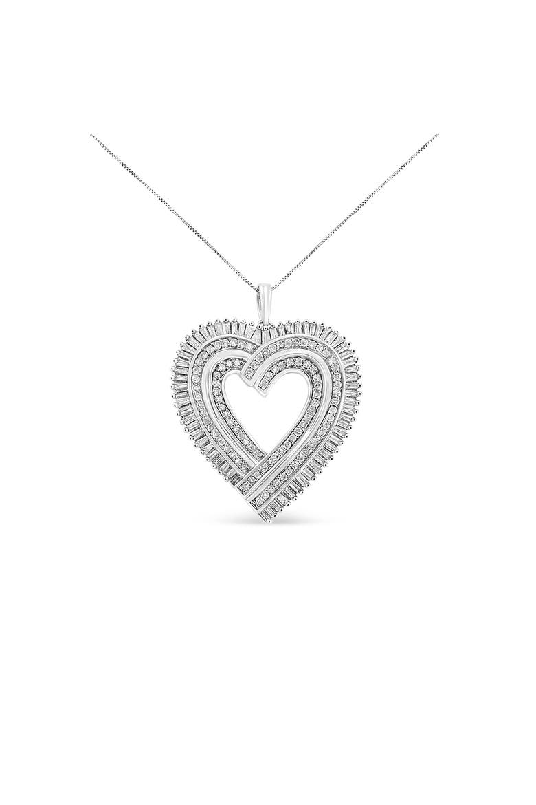 Silver 1 1/4 Cttw Diamond Composite Heart Pendant Necklace, Main, color, White