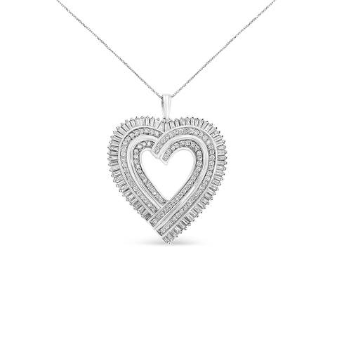 Silver 1 1/4 Cttw Diamond Composite Heart Pendant Necklace