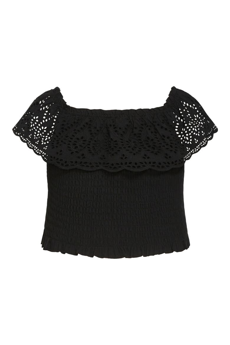 Jayde Eyelet Overlay Top, Alternate, color, BLACK