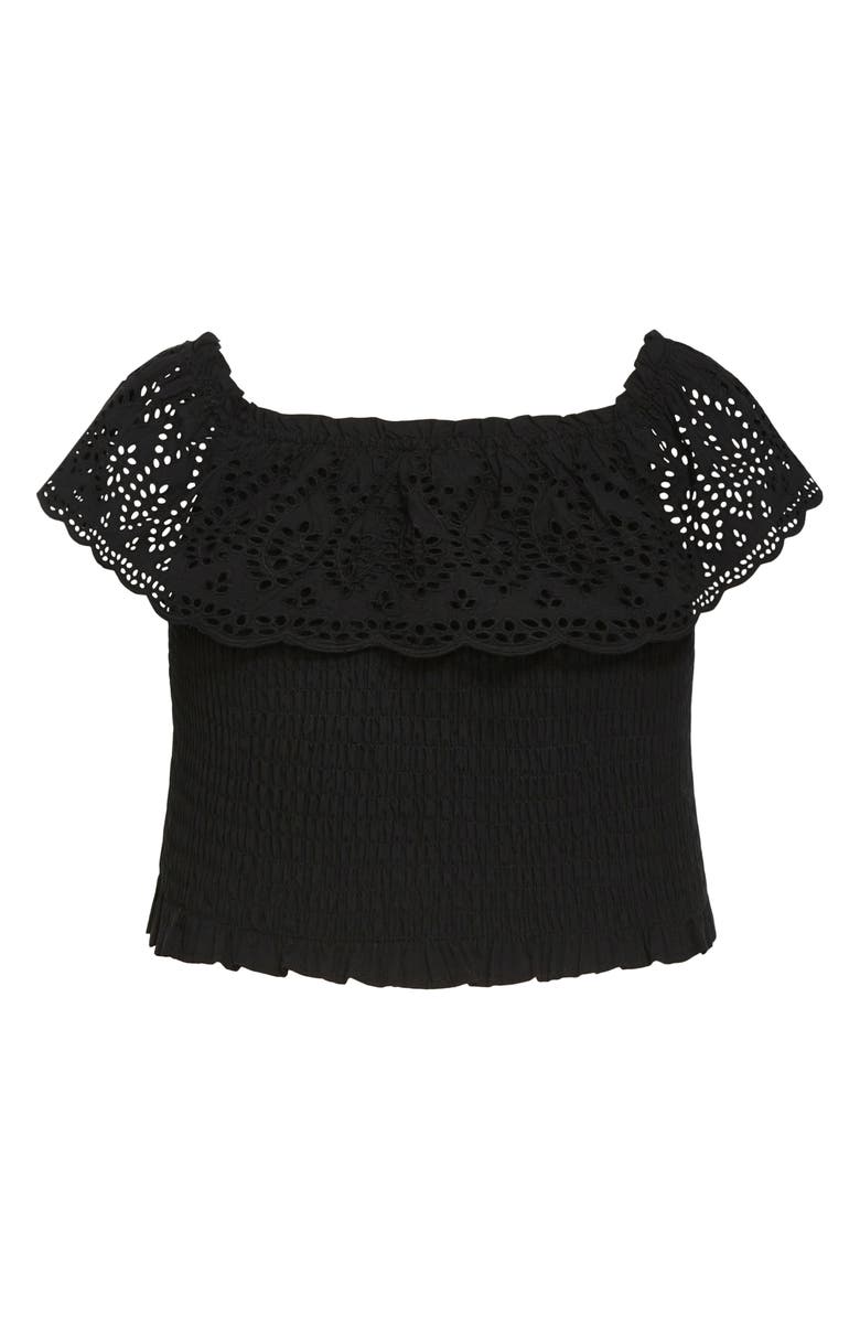 City Chic Jayde Eyelet Overlay Top, Alternate, color, Black