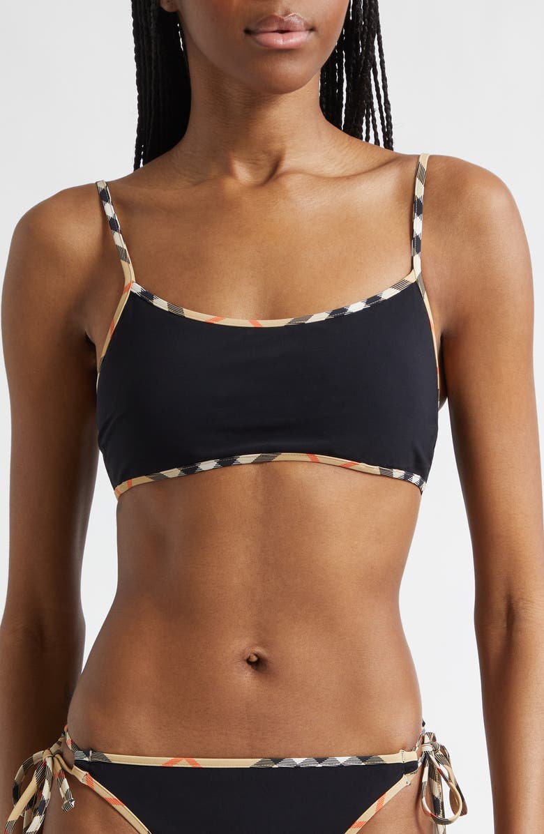 Burberry Starla Check Trim Bikini Top, Main, color, Black