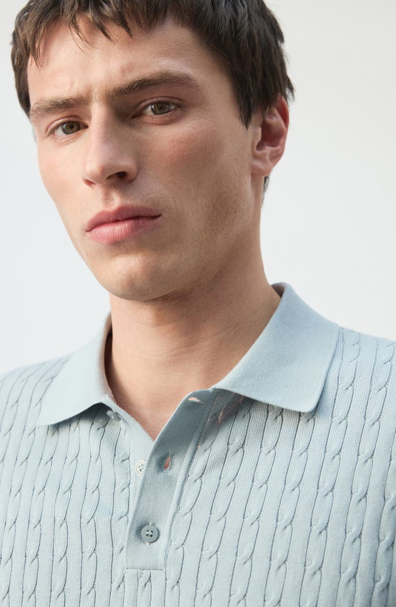 MANGO Cable Stitch Polo Sweater, Alternate, color, Aqua Green