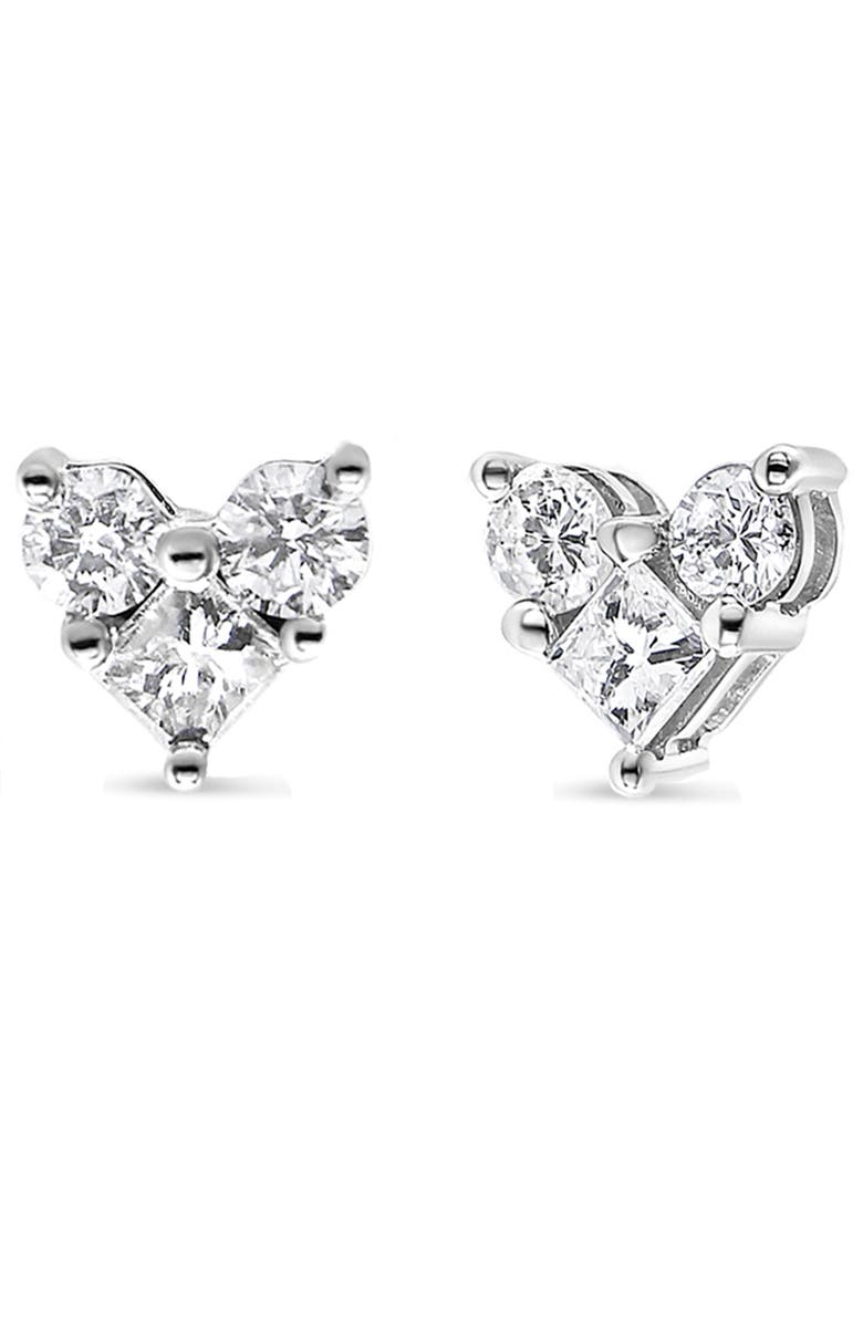 Haus of Brilliance 10K White Gold 1/2 Ct Diamond 3 Stone Trio Heart Stud Earring, Main, color, White