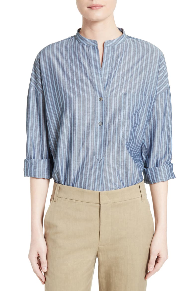 Stripe Popover Shirt, Main, color, COASTAL/ CHAMBRAY