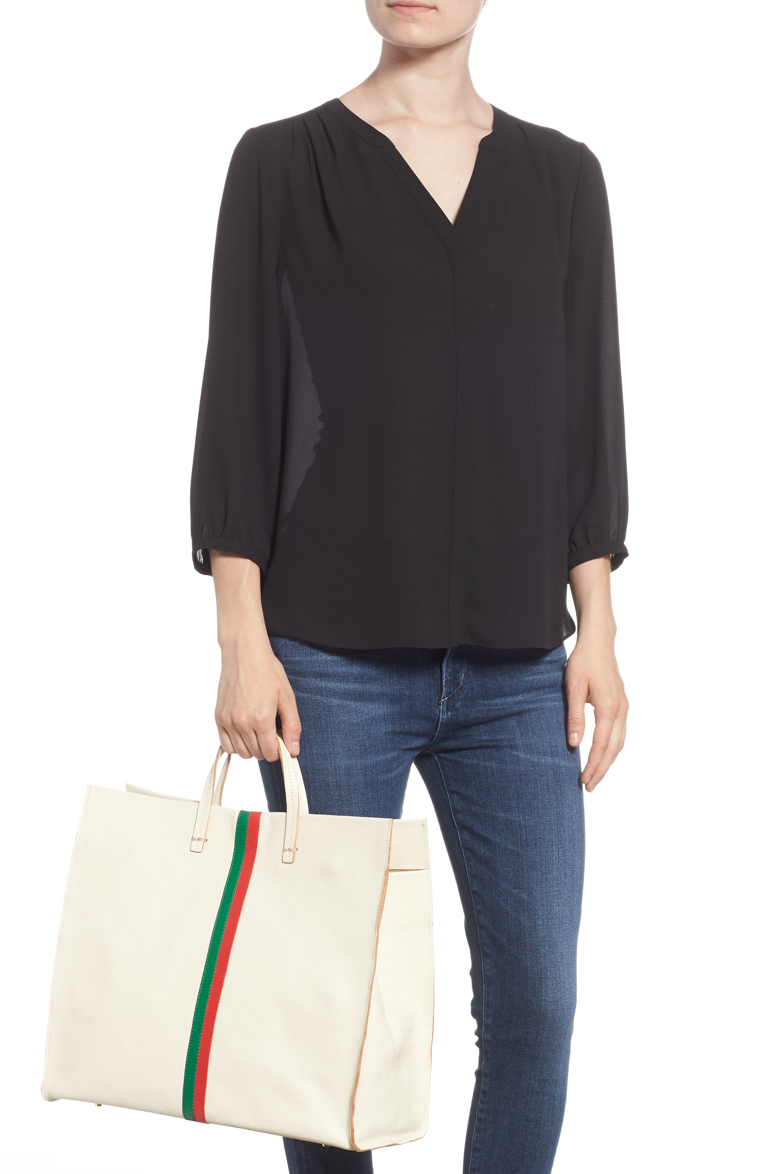 Clare V. Simple Stripe Leather Tote, Alternate, color, 