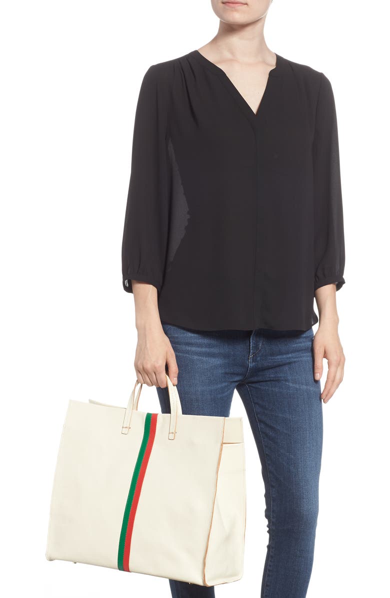 Clare V. Simple Stripe Leather Tote, Alternate, color,