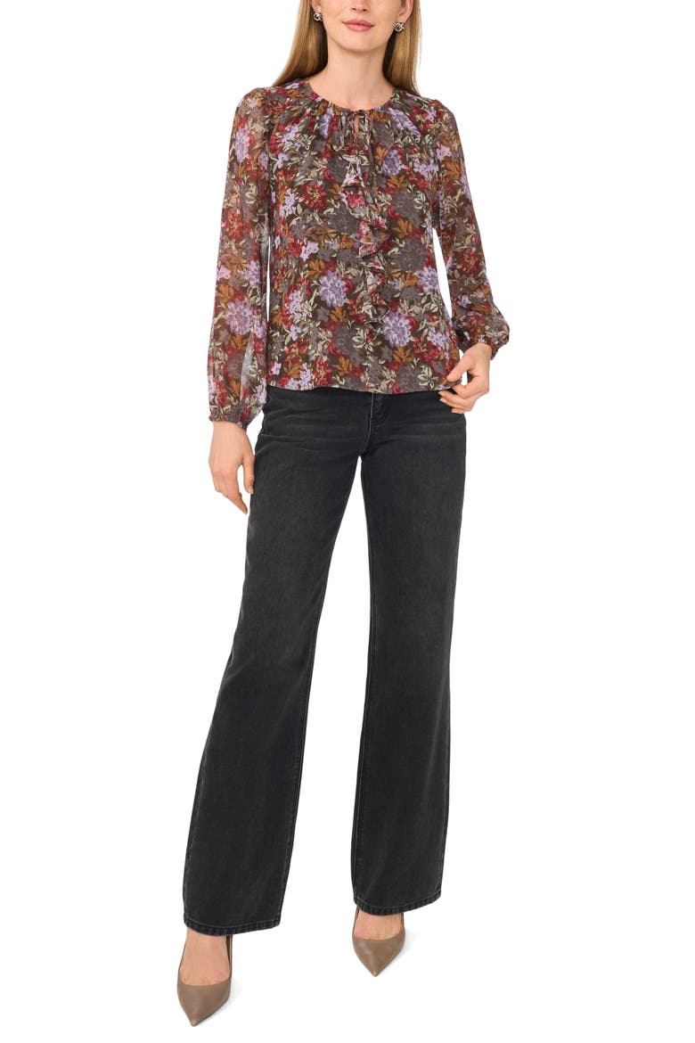 Long Sleeve Ruffle Top, Alternate, color, SADDLE BROWN FLORAL