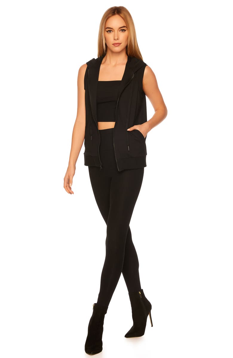 Susana Monaco Hooded Zip Vest, Alternate, color, Black