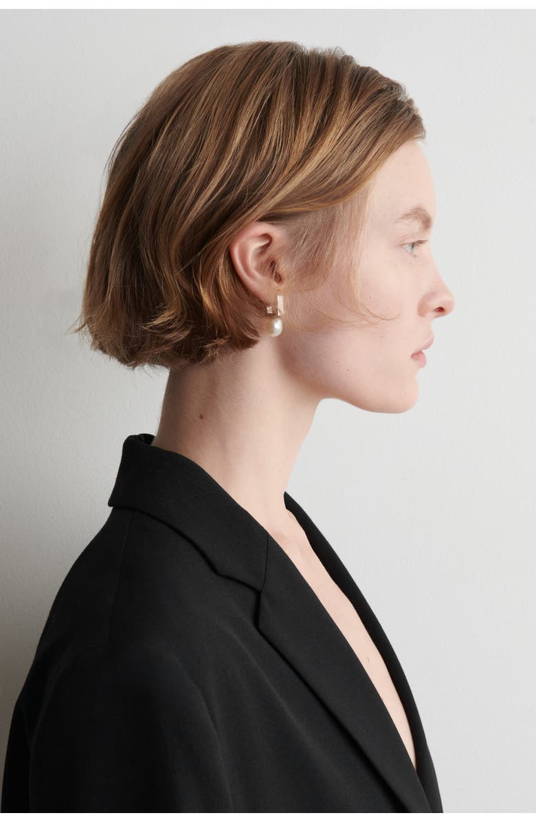 COS Mismatched Rectangular Pearl Drop Earrings, Alternate, color, Silver