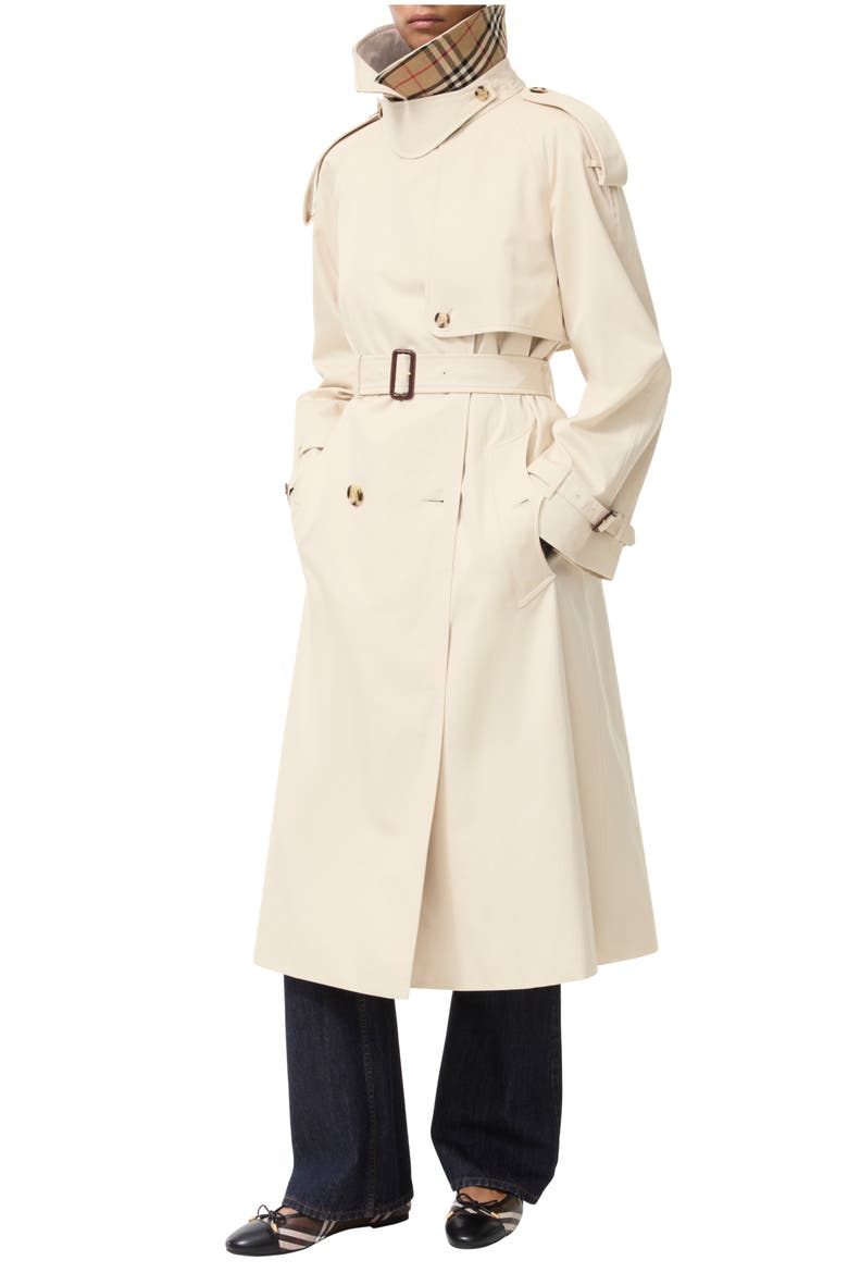 Long Gabardine Fitzrovia Trench Coat, Main, color, Stone beige
