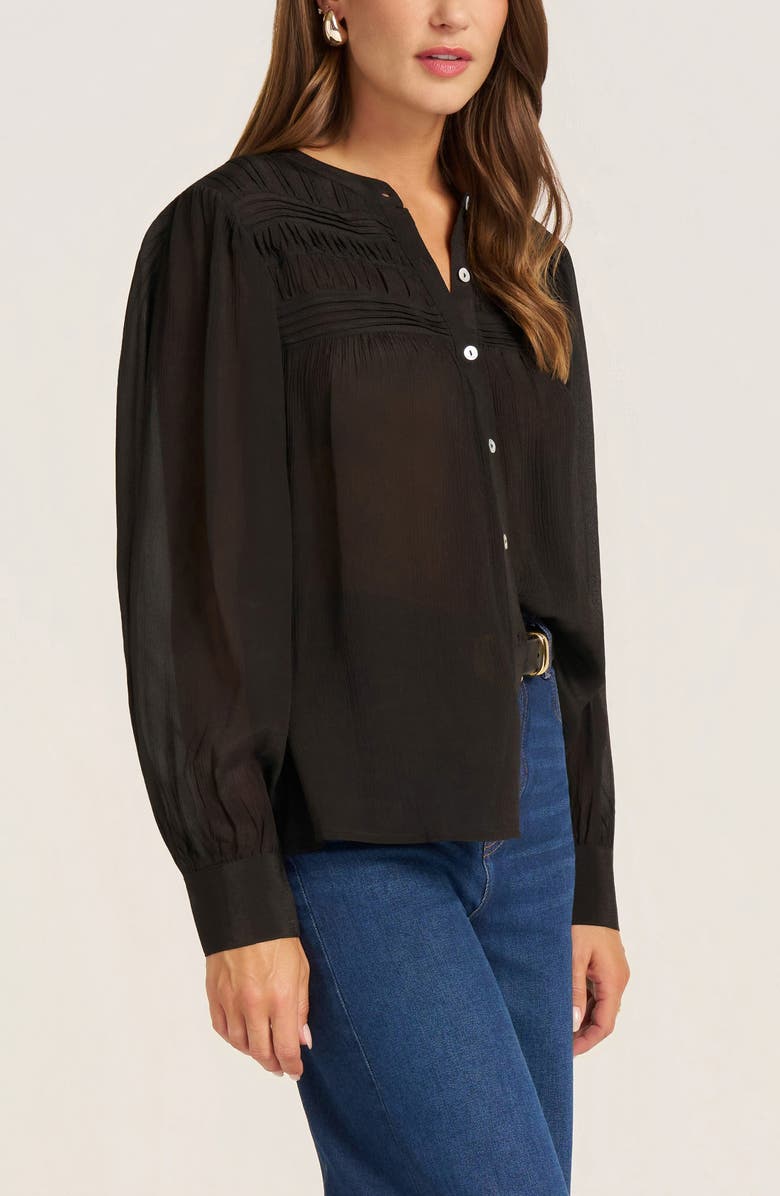 matty m. Andie Pleated Yoke Button-Up Shirt, Alternate, color, Black