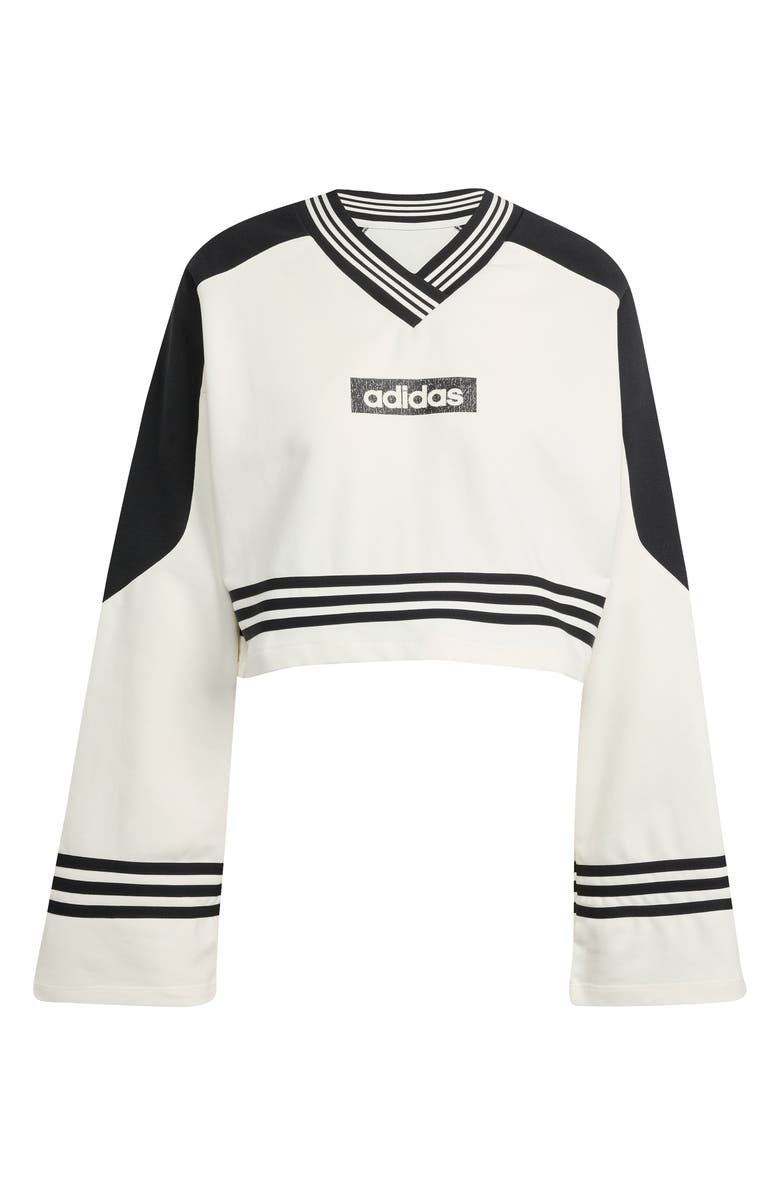 adidas Logo Cotton Blend Crop Sweatshirt, Alternate, color, Off White/ Black
