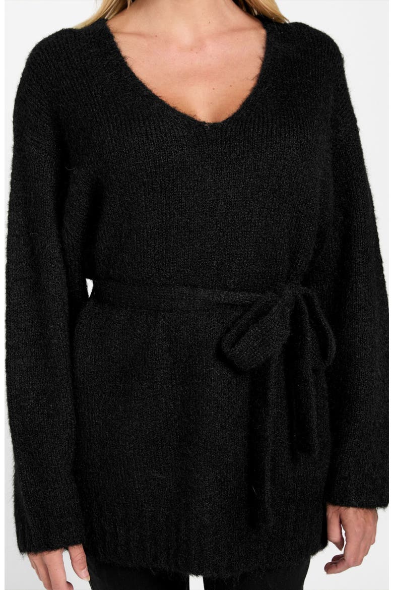 Kiyoka Tie Waist Tunic Sweater, Alternate, color, BLACK-BLACK