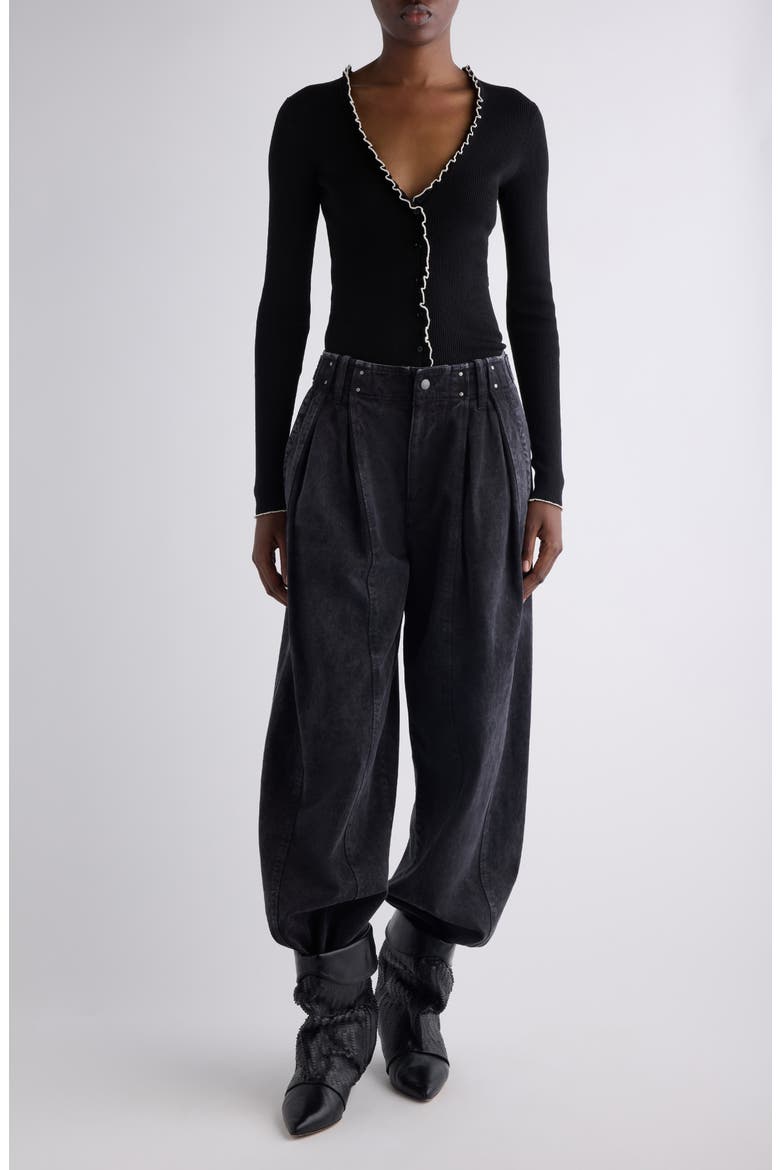 Izae Silk & Cotton Rib Cardigan, Alternate, color, BLACK