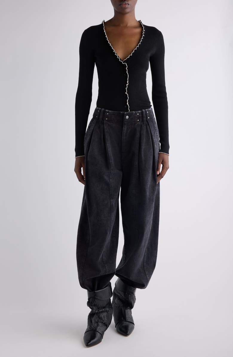 Isabel Marant Izae Silk & Cotton Rib Cardigan, Alternate, color, Black