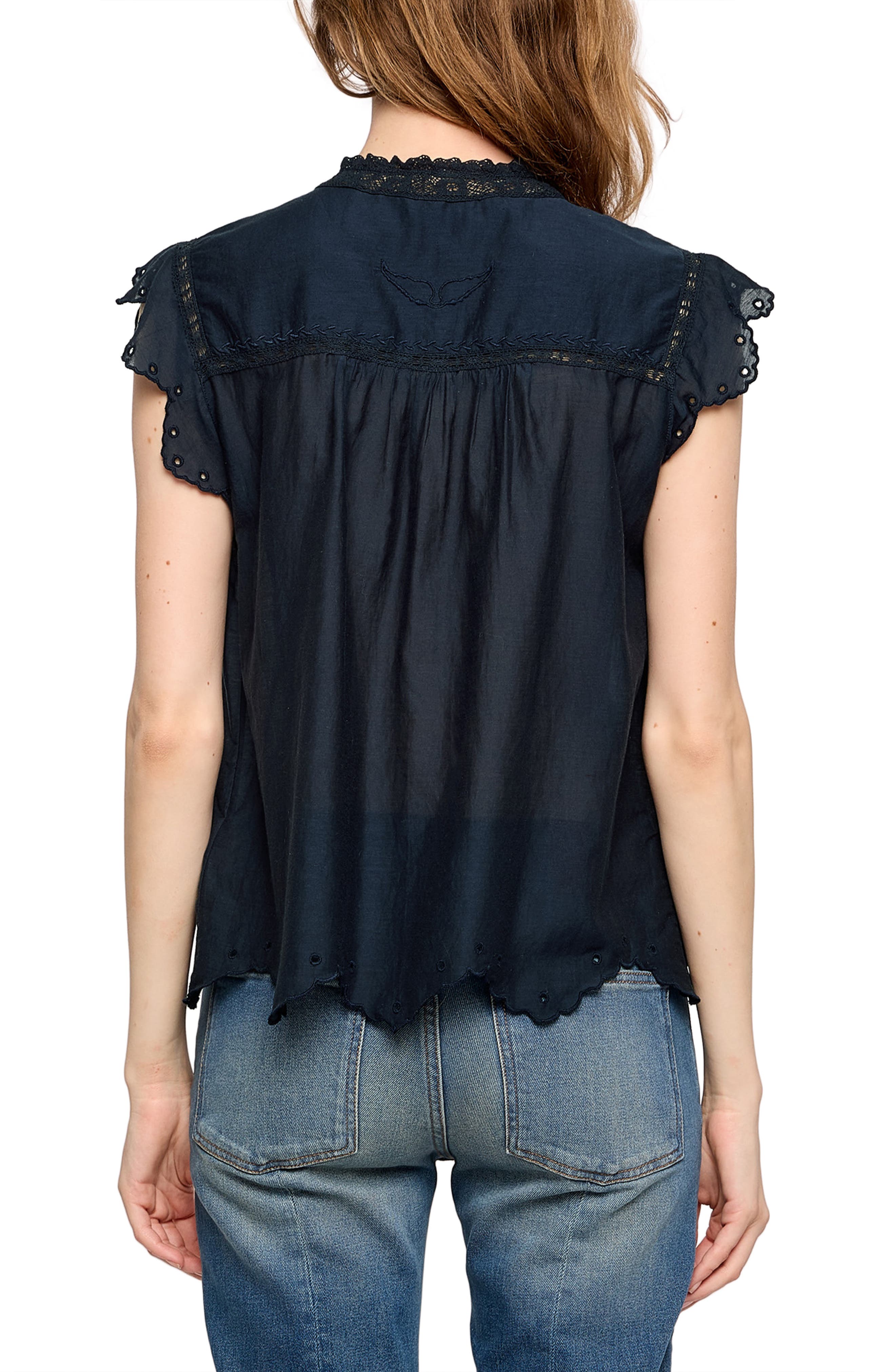 Tika Lace Trim Flutter Sleeve Top - image 4