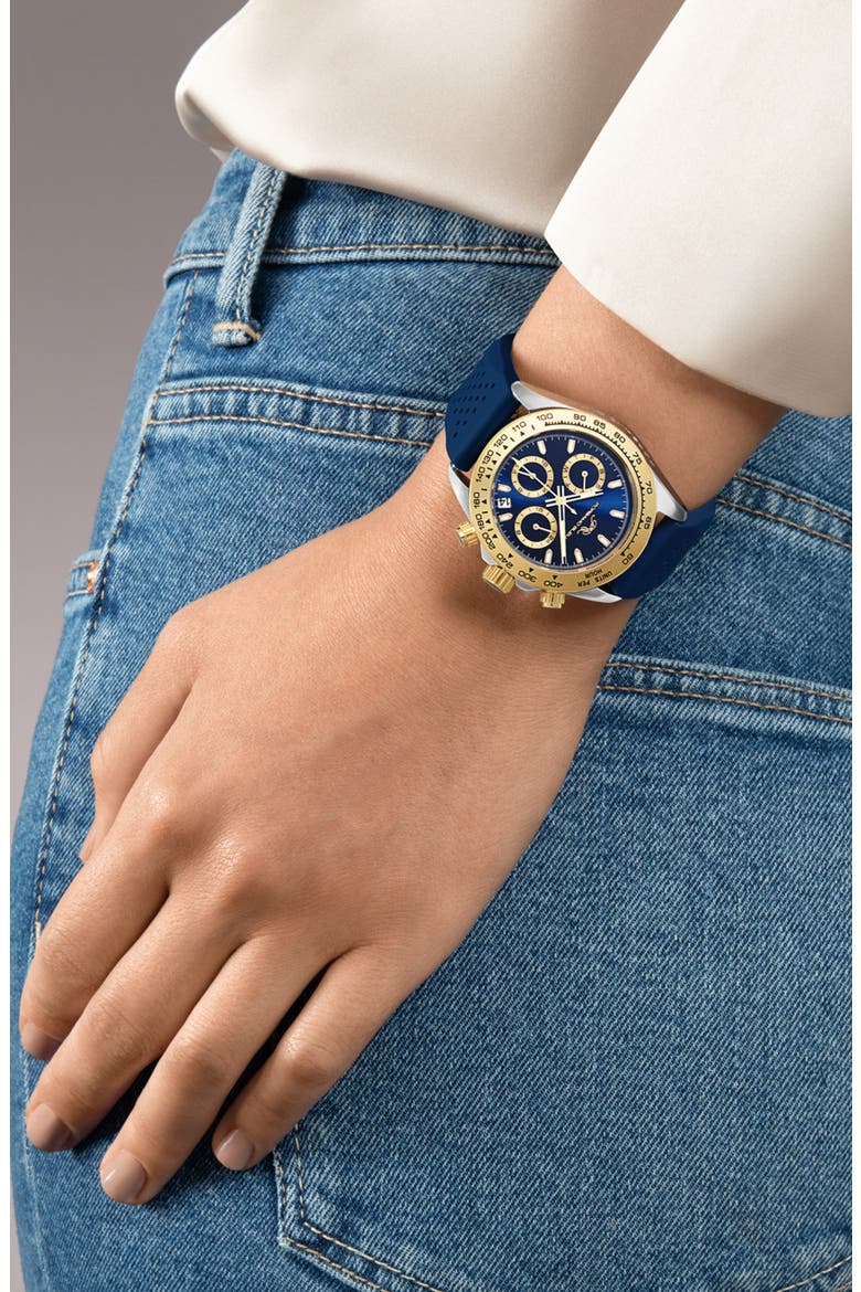 Women's Alexis Chronograph Sport Blue Silicone Watch, 37mm, Alternate, color, TWO-TONE/ BLUE