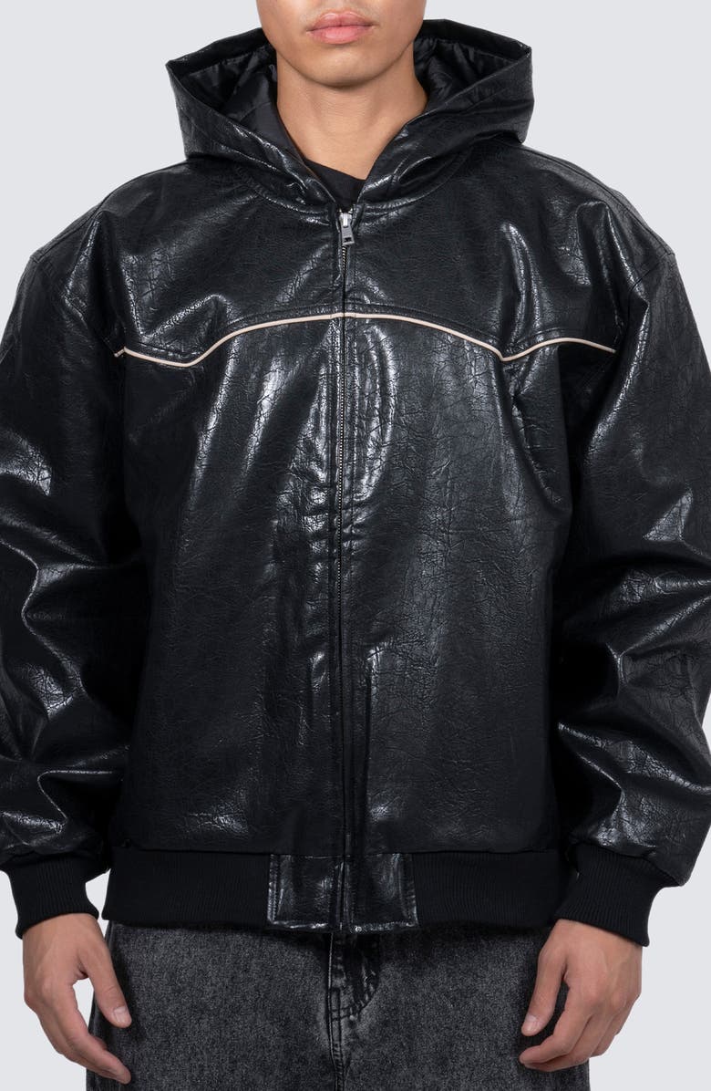 PLEASURES Revenge Hooded Faux Leather Work Jacket | Nordstrom