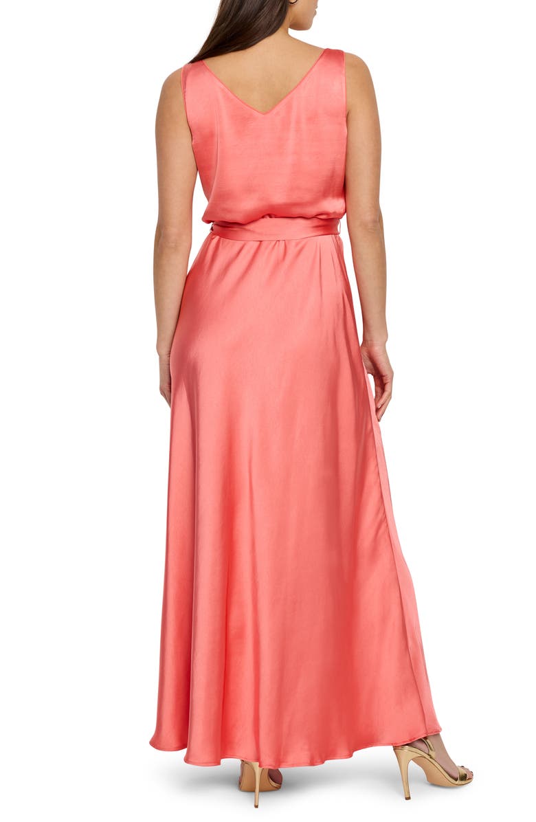 NIC+ZOE Bianca Tie Waist Satin Maxi Dress, Alternate, color, Guava