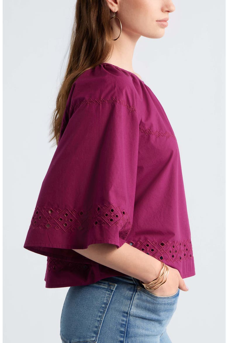 Eyelet Embroidered Poplin Swing Top, Alternate, color, PURPLE POTION