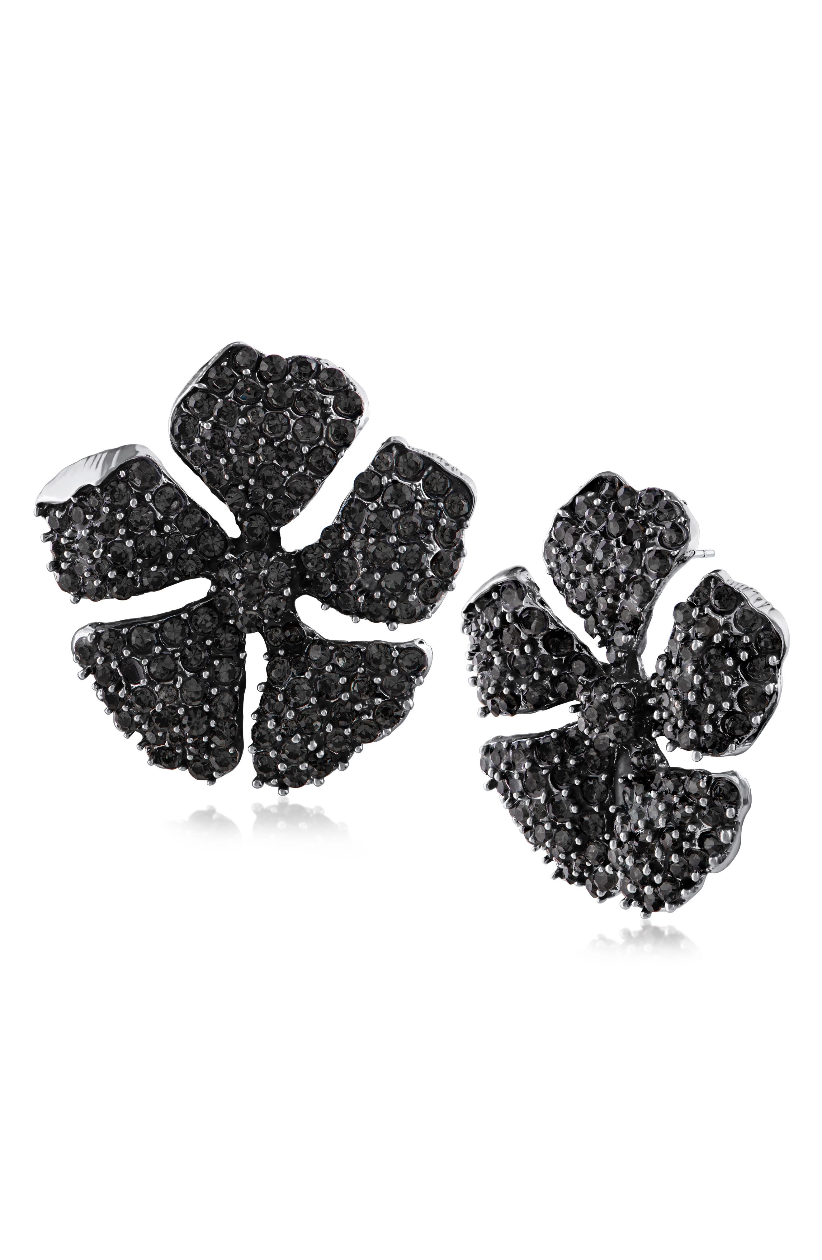 JARDIN Hibiscus Floral Pavé Crystal Stud Earrings