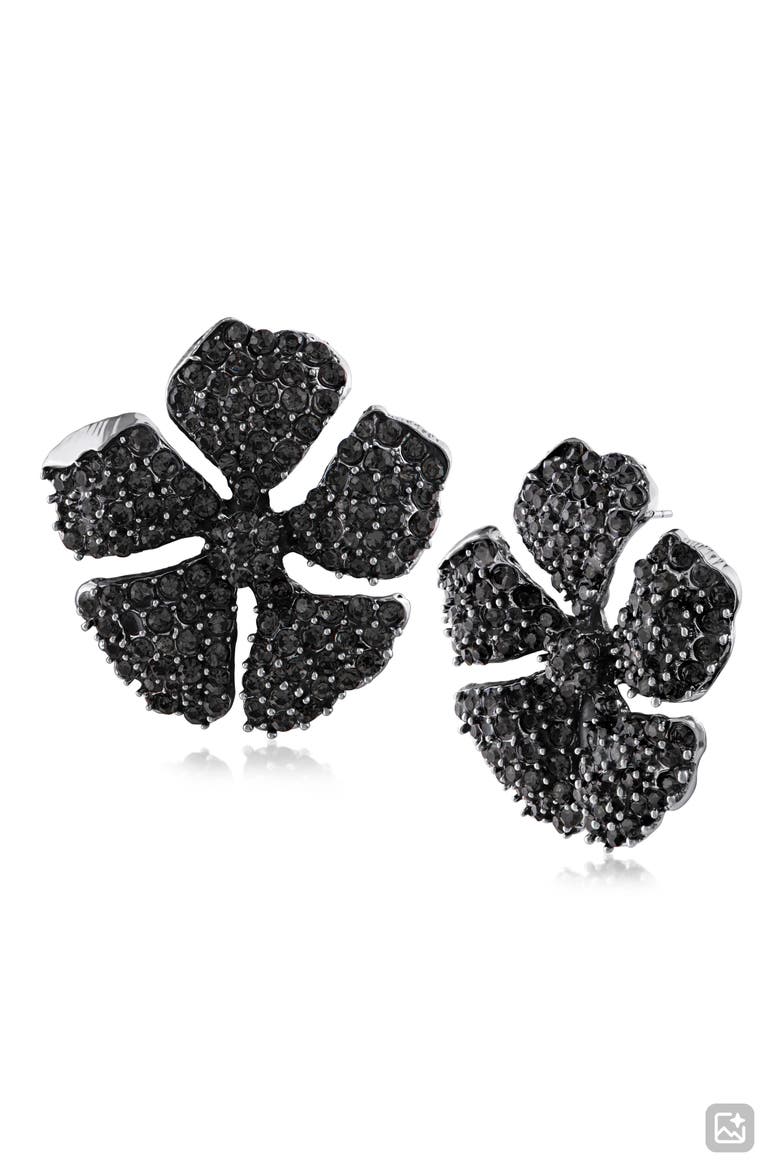 Hibiscus Floral Pavé Crystal Stud Earrings (Nordstrom Exclusive), Main, color, BLACK/ SILVER