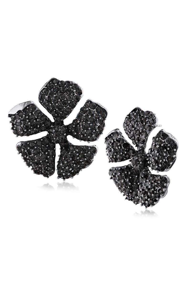 JARDIN Hibiscus Floral Pavé Crystal Stud Earrings, Main, color, Black/ Silver
