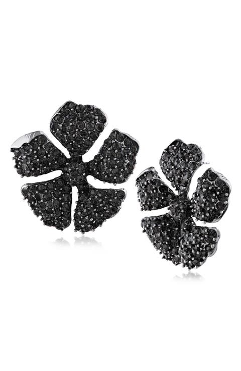 Hibiscus Floral Pavé Crystal Stud Earrings
