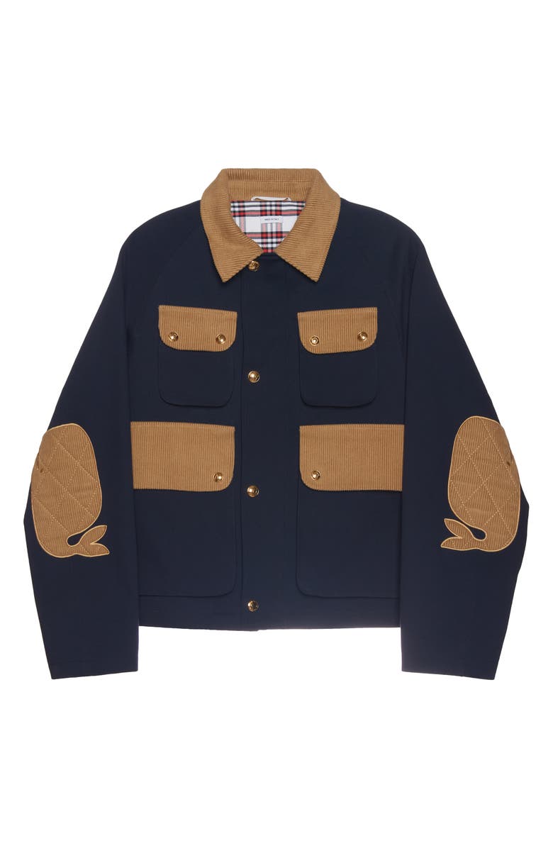 Thom Browne Whale Patch Cotton Crop Field Jacket, Main, color,