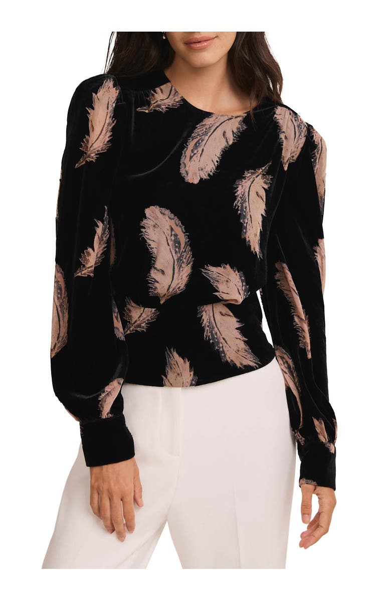 MINT VELVET Velvet Feather Print Top, Main, color, Black