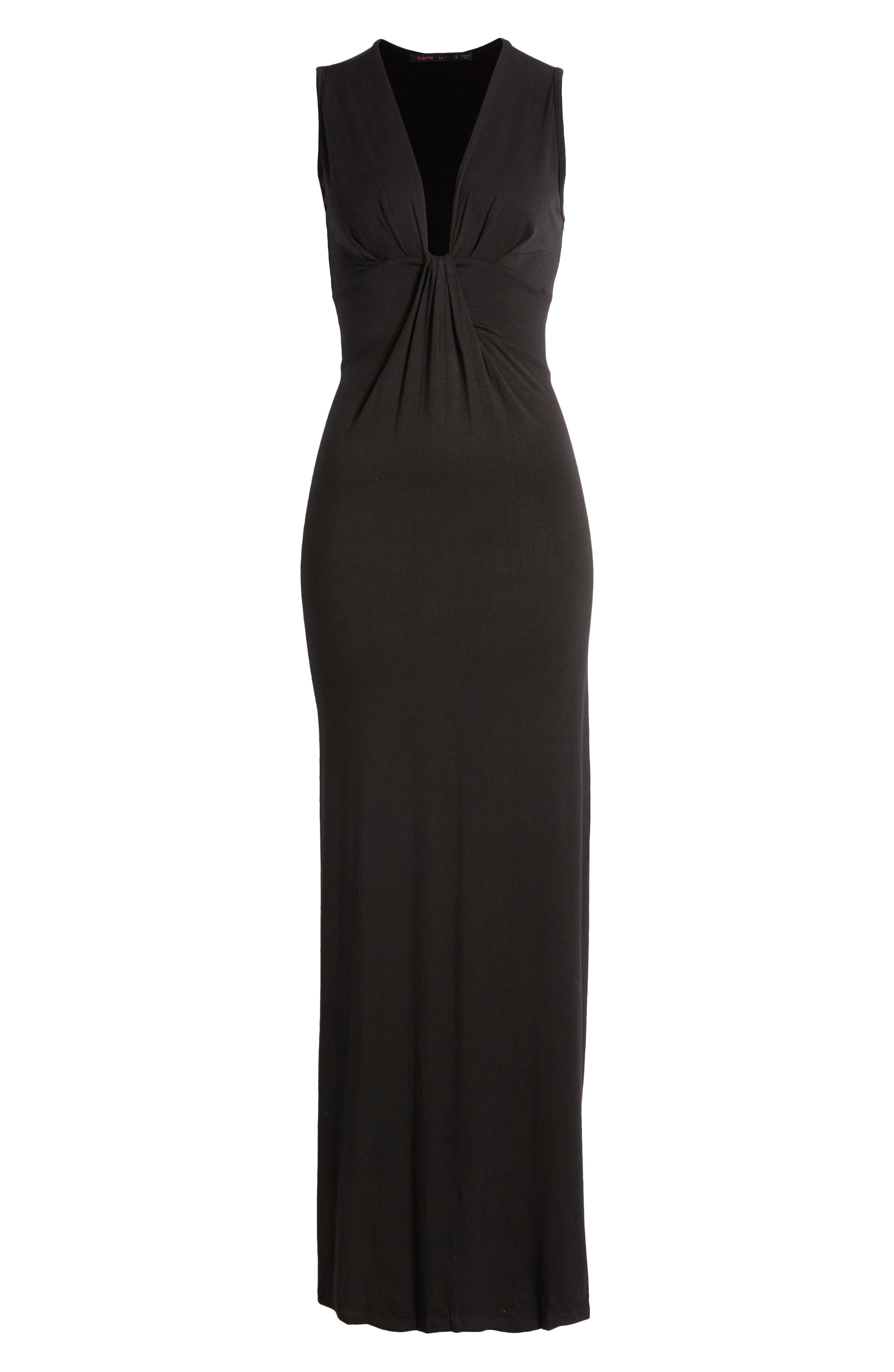 fraiche by j ruched jersey maxi dress Deep V-Neck (Women) Warm Weather Cotton Dress