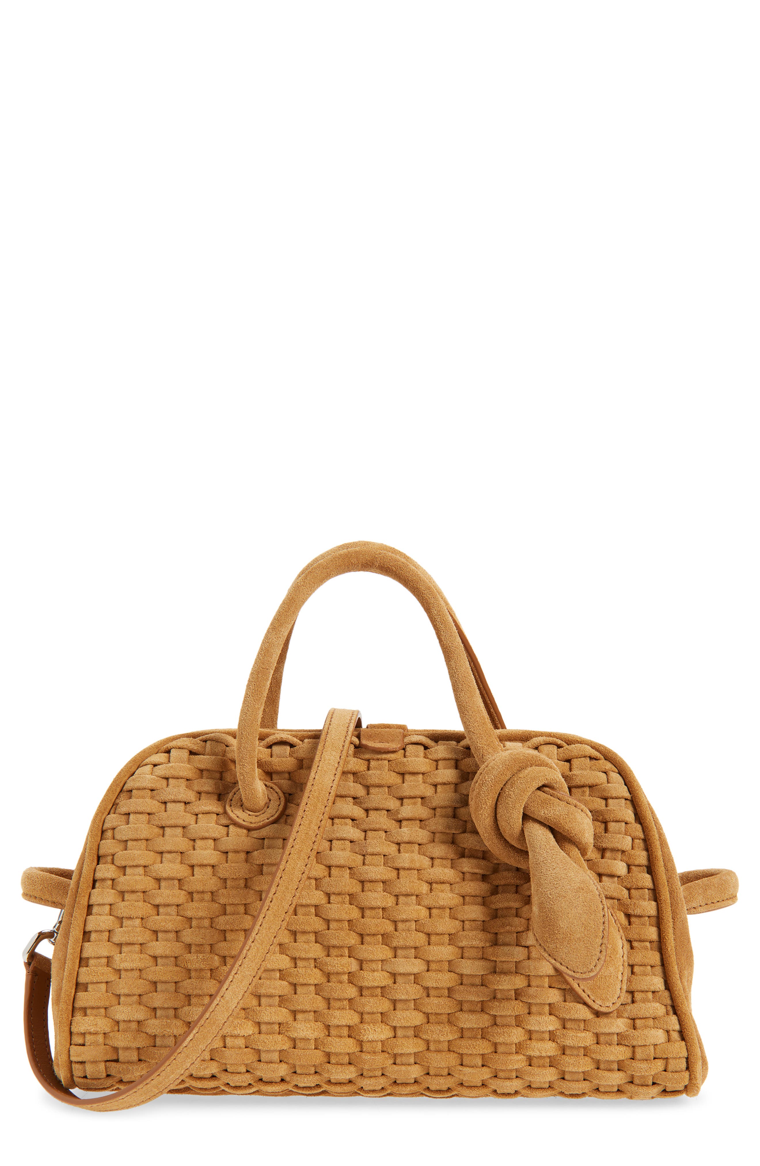 Jacquemus Le Petit Turismo Woven Suede Bowling Bag, Main, color, Camel 830