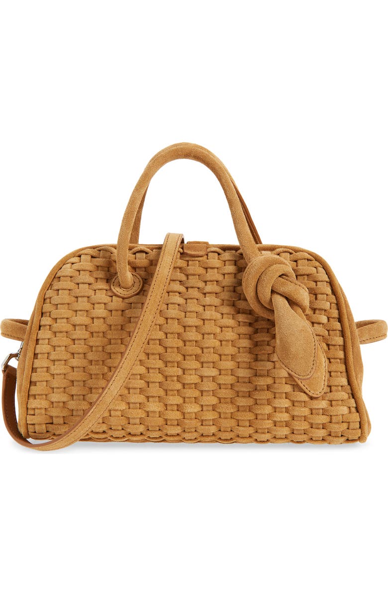 Jacquemus Le Petit Turismo Woven Suede Bowling Bag, Main, color, Camel 830