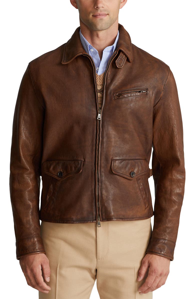 Ralph Lauren Purple Label Hugh Leather Newsboy Jacket, Main, color, 