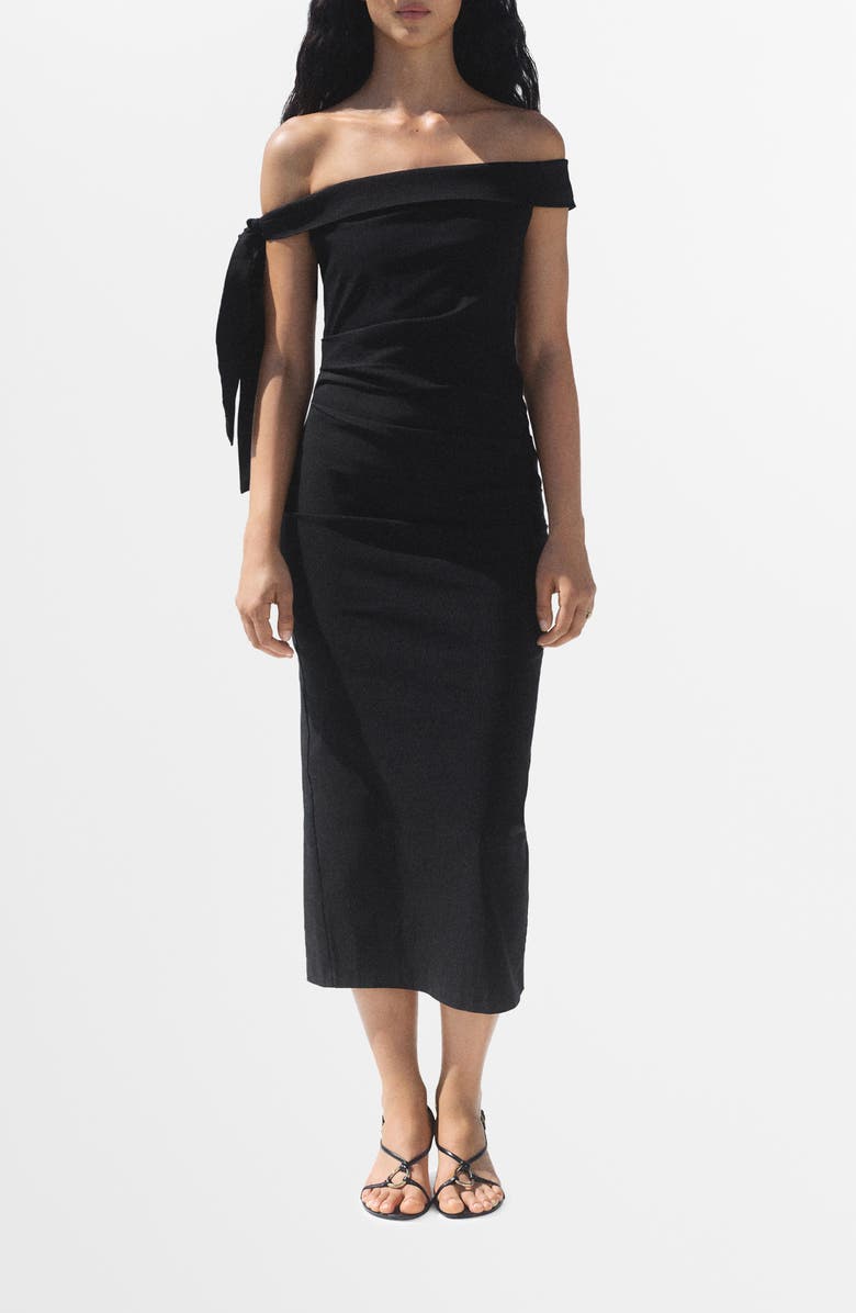 MANGO Strapless Sheath Dress, Main, color, Black