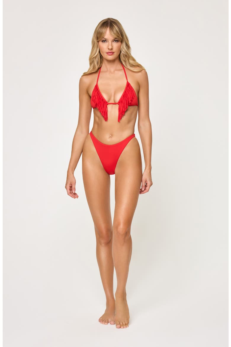 Sienna Fringe Triangle Bikini Top, Alternate, color, FLAME
