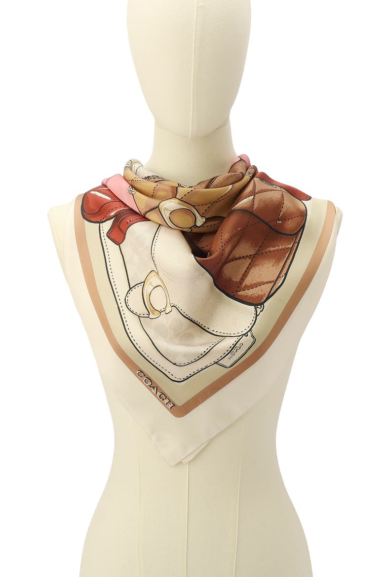 Stacked Tabby Print Silk Square Scarf, Alternate, color, OFF WHITE/ MULTI