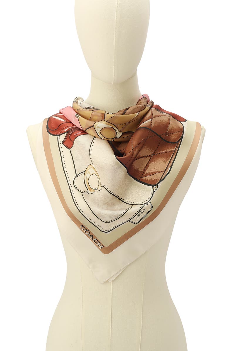 COACH Stacked Tabby Print Silk Square Scarf, Alternate, color, Off White/ Multi