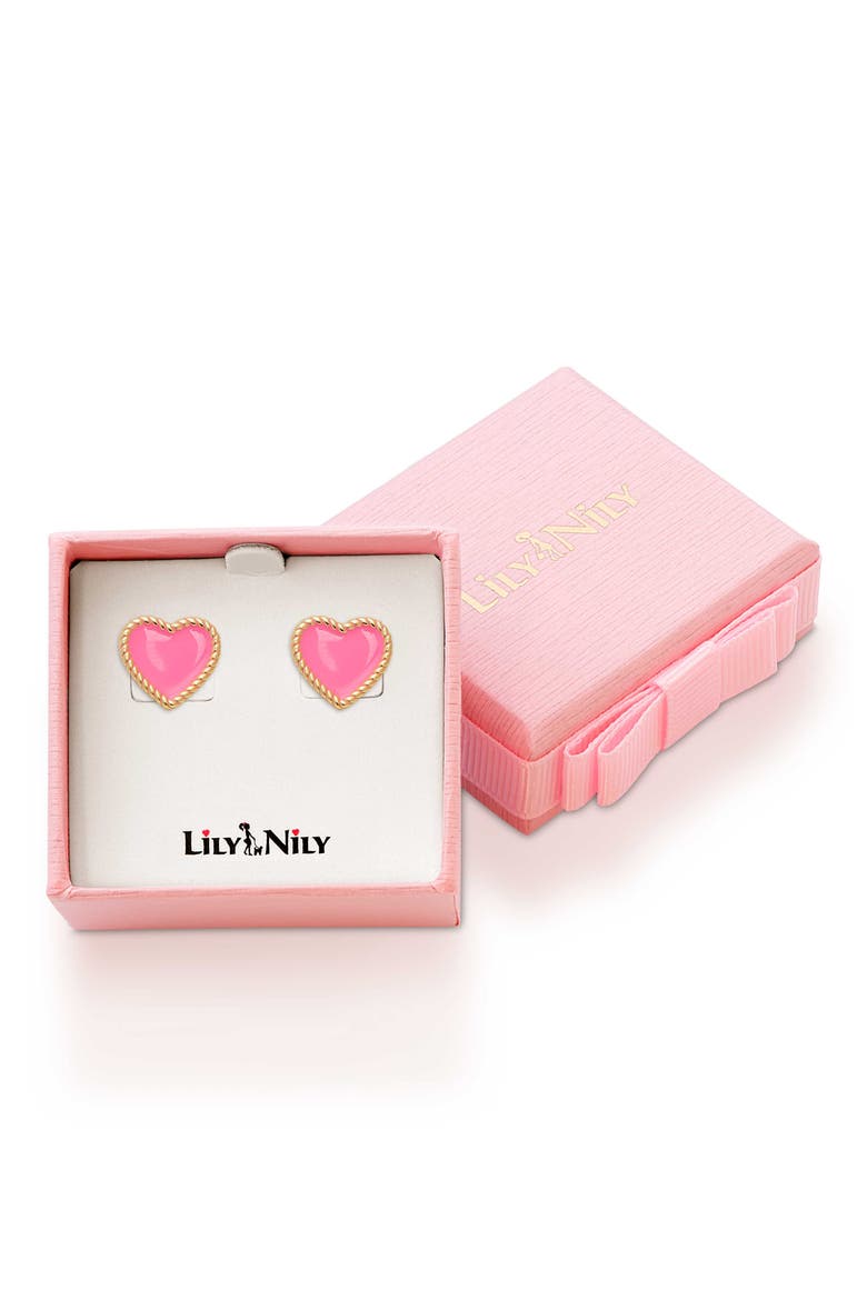 Kids' Heart Twist Stud Earrings, Alternate, color, PINK