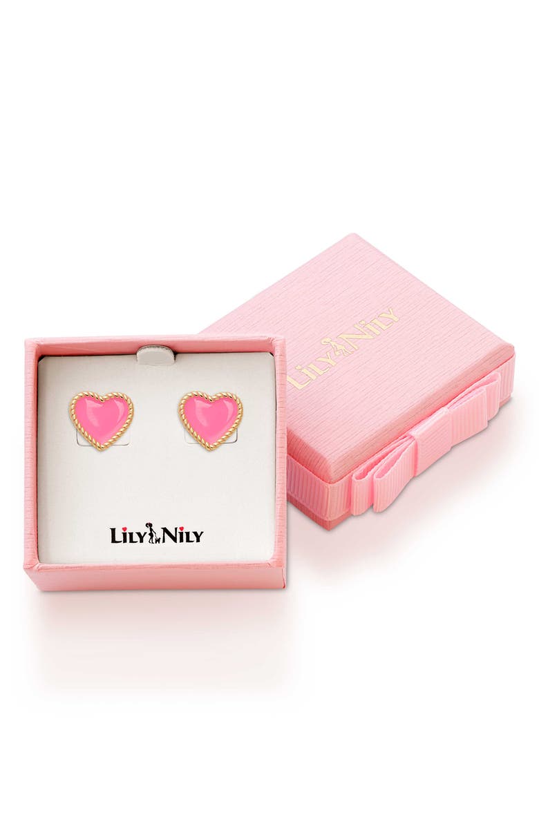 Lily Nily Kids' Heart Twist Stud Earrings, Alternate, color, Pink