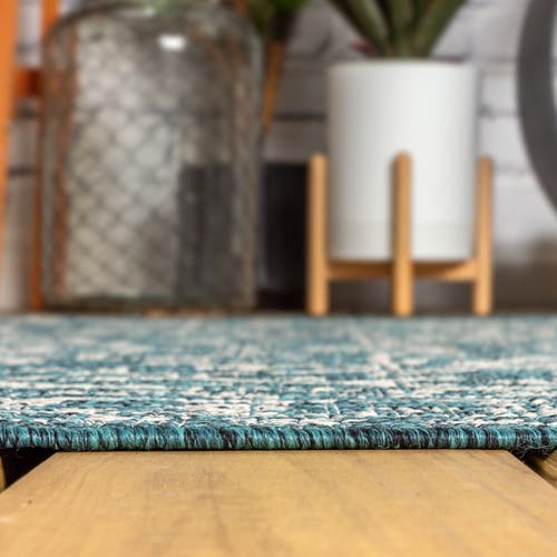 Jonathan Y Malta Bohemian Medallion Textured Weave Octagon Indoor/outdoor Area Rug In Blue