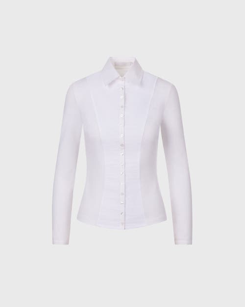Anne Fontaine Women's Collar  Clodie White Pleated Cotton Shirt With Pointed Collar 