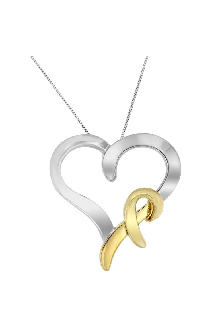 .925 Sterling Silver and 14K Yellow Gold Two-Tone Heart Shaped Pendant Necklace, Alternate, color, Yellow