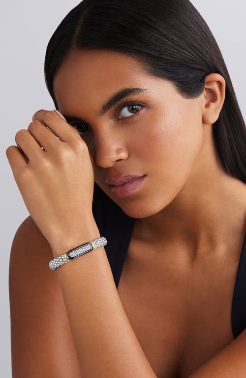 Lagos Two-tone Black Ceramic Diamond Caviar Bracelet In Metallic