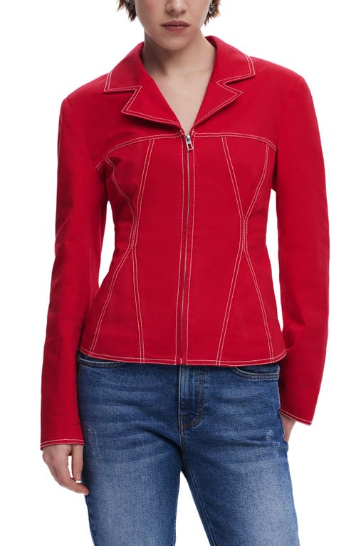 Desigual Topstitch Detail Stretch Cotton Jacket In Orange Red