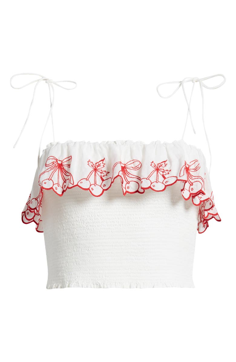 LoveShackFancy Carletta Embroidered Smocked Organic Cotton Camisole, Alternate, color, 